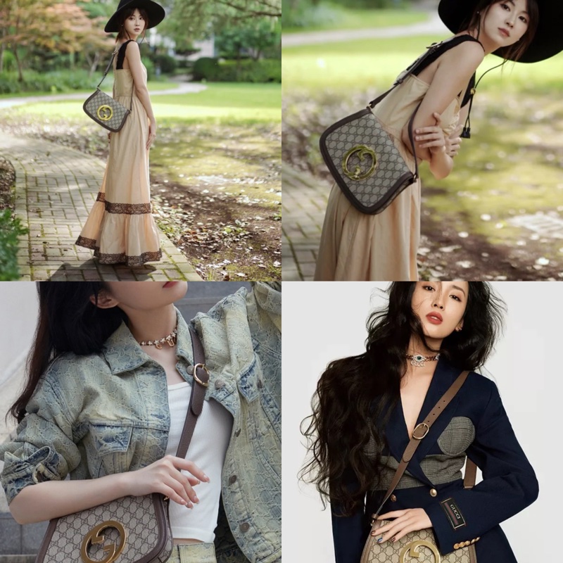 全新全配Gucci blondie 時髦復古老花款安海瑟威雙背帶腋下包斜背包-3