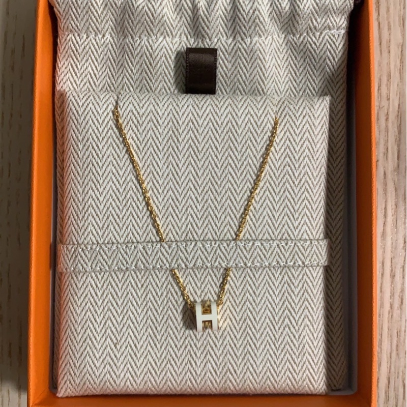 全新 Hermès 愛馬仕 mini pop項鍊 白金 白玫瑰金-0