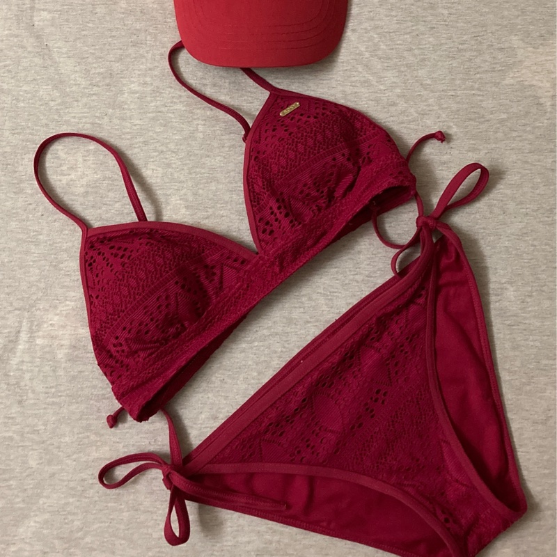 二手｜ROXY 桃紅色 蕾絲 比基尼 S-0