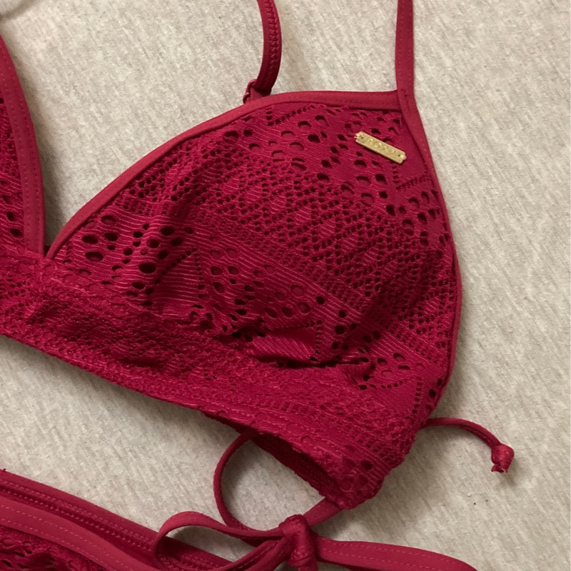 二手｜ROXY 桃紅色 蕾絲 比基尼 S-1