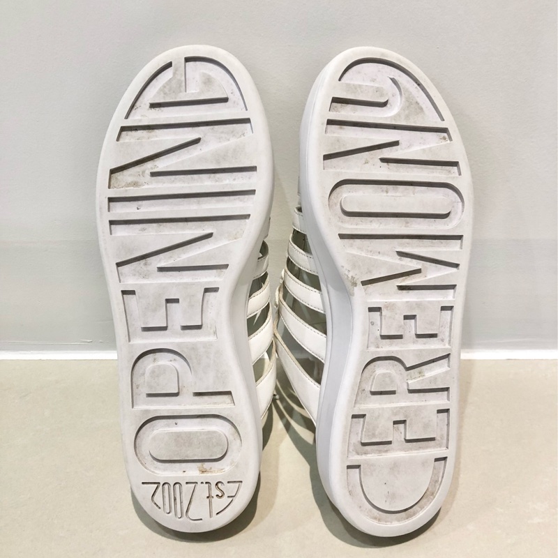 紐約🇺🇸潮牌opening ceremony 懶人半拖皮質白色鏤空球鞋包頭半拖鞋透氣一腳蹬厚底小白鞋 厚底帆布鞋鬆糕平底休閒增高綁帶穆勒-4