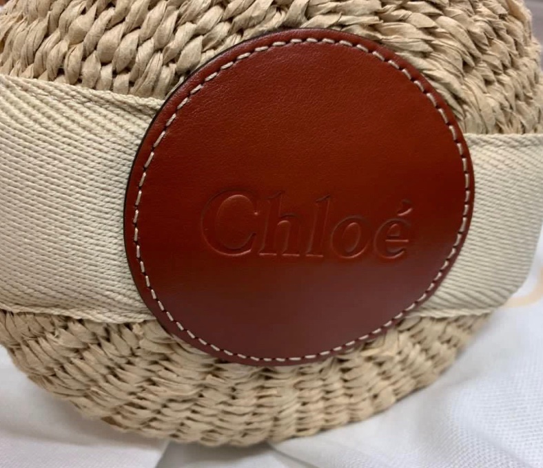 全新Woody 小號皮革邊飾拉菲草編織水桶包-4