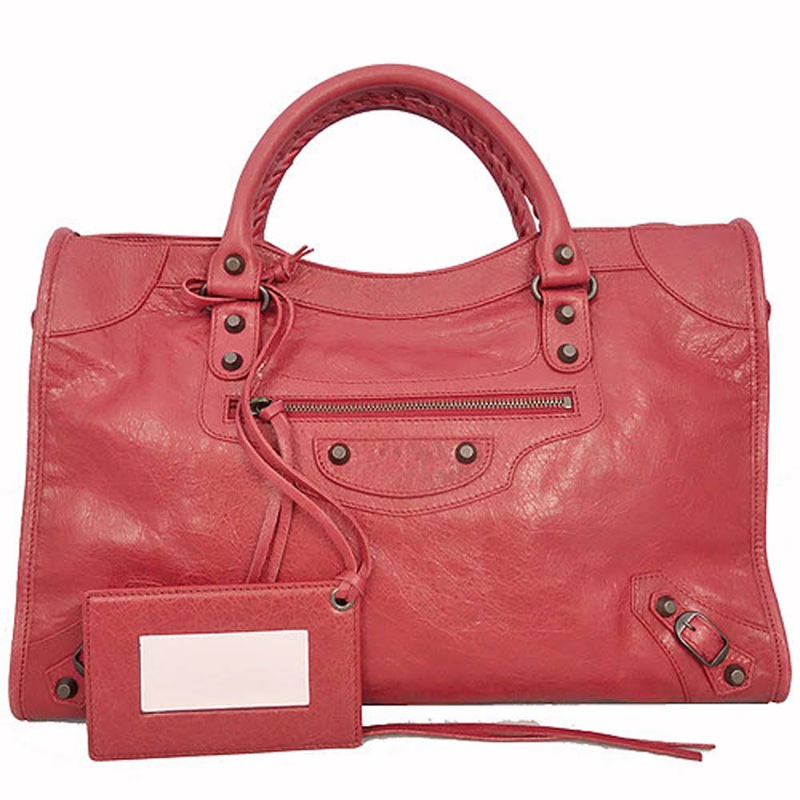 BALENCIAGA 巴黎世家 city 莓紅 全皮 小釦 手提包 肩背包 機車包-5