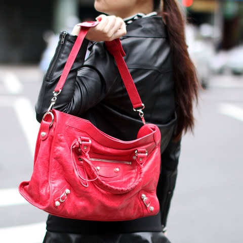 BALENCIAGA 巴黎世家 city 莓紅 全皮 小釦 手提包 肩背包 機車包-6