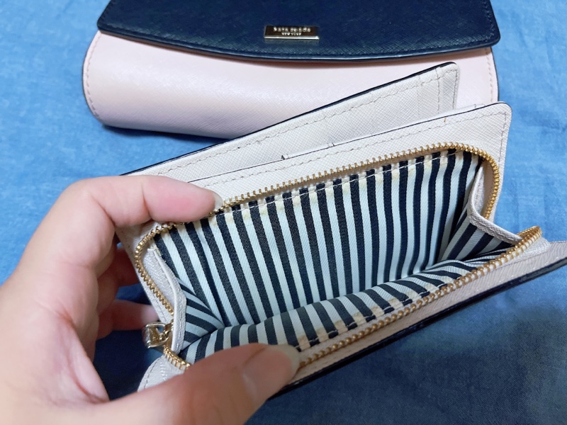 8成新  kate spade 中短夾 拼接色  杏色  黑色  二手-8