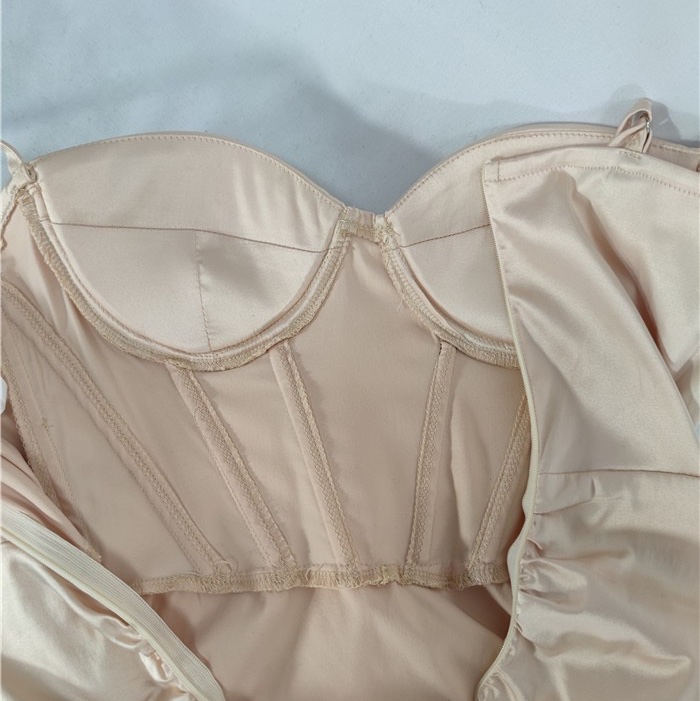 魚骨馬甲緞面禮服金色-4