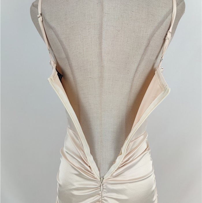 魚骨馬甲緞面禮服金色-5