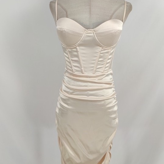 魚骨馬甲緞面禮服金色-6