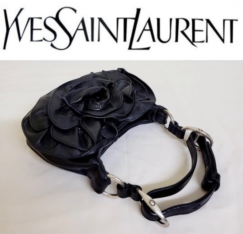 二手正品YSL聖羅蘭牛皮花朵小包/手機包/義大利製～有扣環可加背帶，近全新！看圖看內文-6