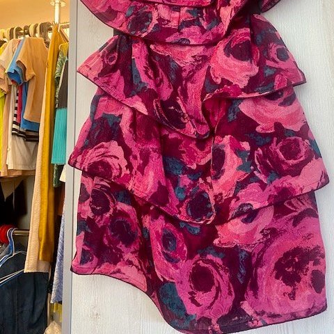 Lanvin for H&M_Floral Cocktail Dress 浪凡H&M聯名平口絲質荷葉邊小禮服-1