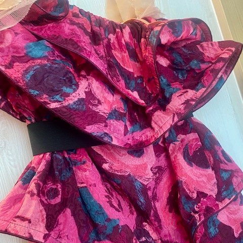 Lanvin for H&M_Floral Cocktail Dress 浪凡H&M聯名平口絲質荷葉邊小禮服-2