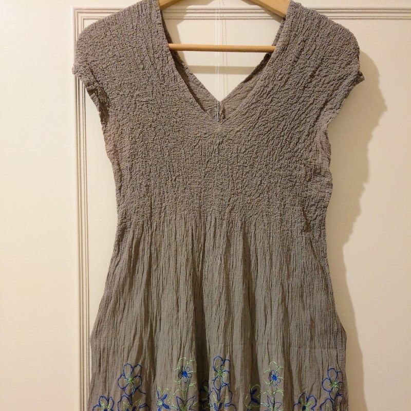 Issey Miyake 三宅一生 me 花椰菜系列灰色刺繡洋裝+FORGET me NOT環保袋-1