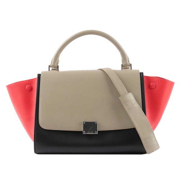 CELINE Trapeze拼色小牛皮笑臉/蝙蝠包(灰色/黑色/紅色)_展示品 174683YTA.27AZ-0