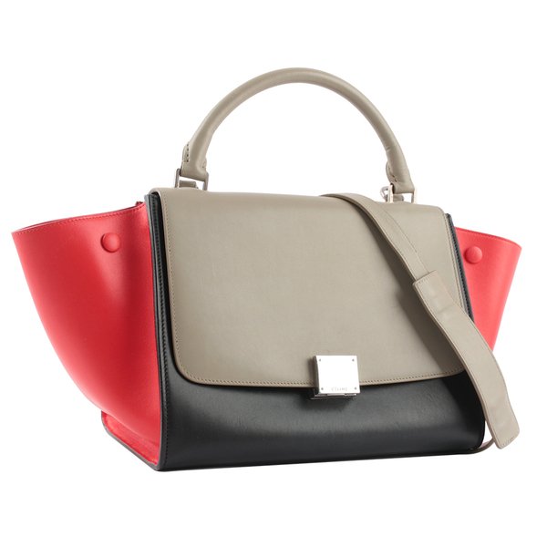 CELINE Trapeze拼色小牛皮笑臉/蝙蝠包(灰色/黑色/紅色)_展示品 174683YTA.27AZ-1