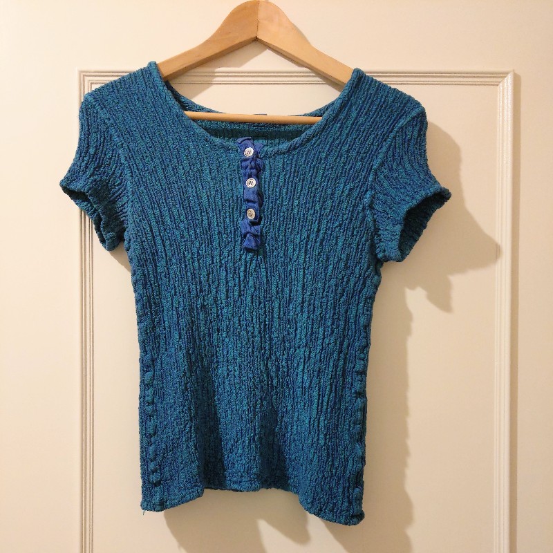 (客訂2件併單)Issey Miyake 三宅一生 me 花椰菜系列藍綠色上衣+法式米色背心-0