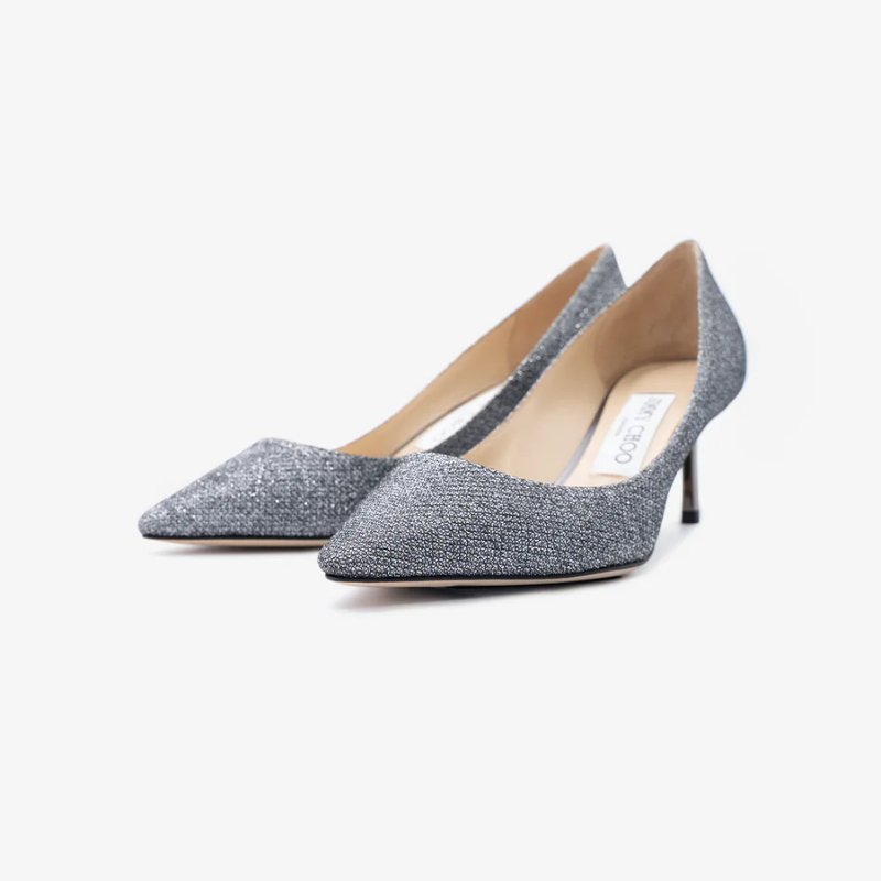 【全新品】JIMMY CHOO Romy 60碳灰色銀絲高跟鞋-灰銀-1