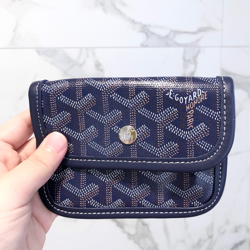 Goyard戈雅深藍色零錢包手拿包真皮狗牙包駕駛證卡夾小錢包男女通用-0