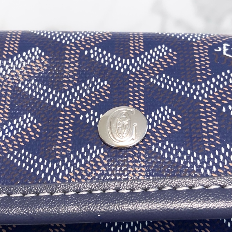 Goyard戈雅深藍色零錢包手拿包真皮狗牙包駕駛證卡夾小錢包男女通用-1