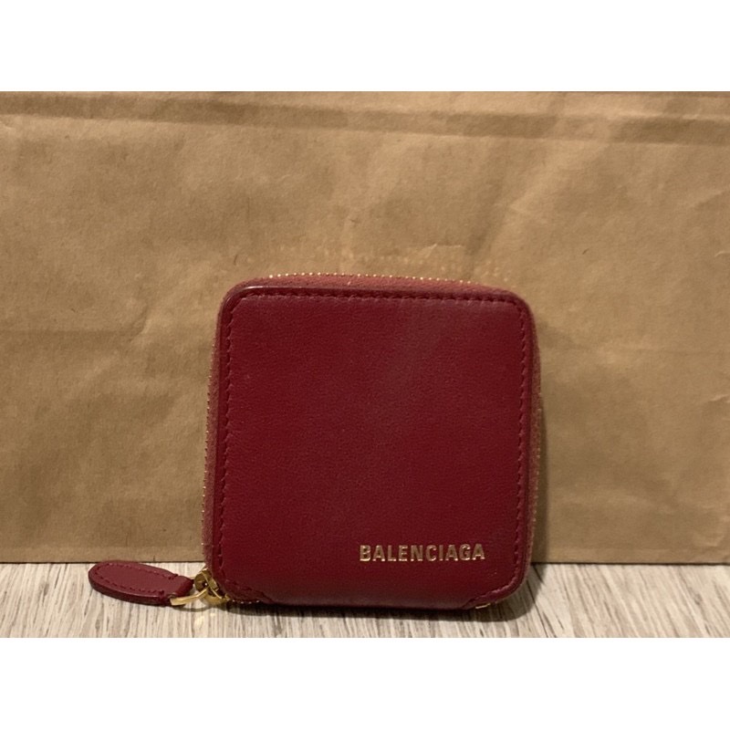 balenciaga 巴黎世家 燙金logo 霧酒紅色零錢包-0