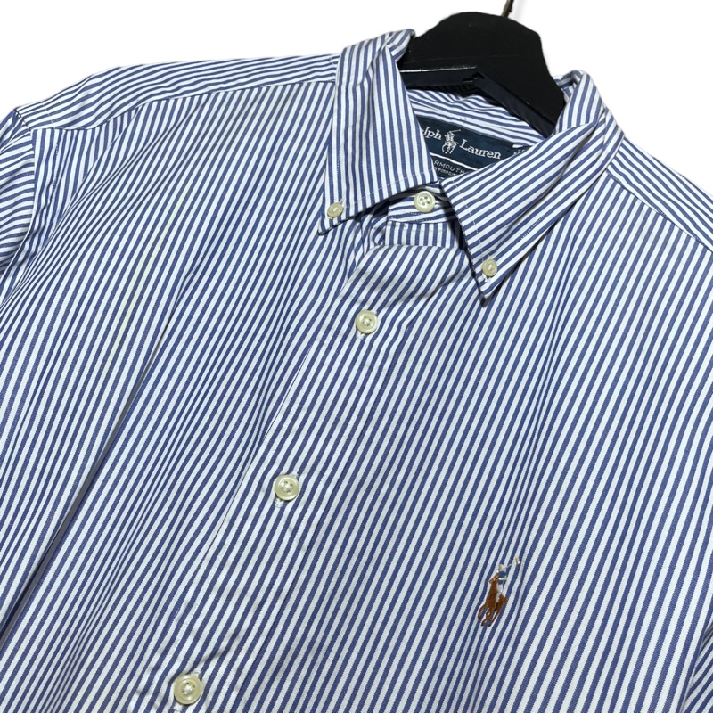顛復古⚡️Polo Ralph Lauren 藍白條紋彩馬長袖襯衫❤️男女皆可-0