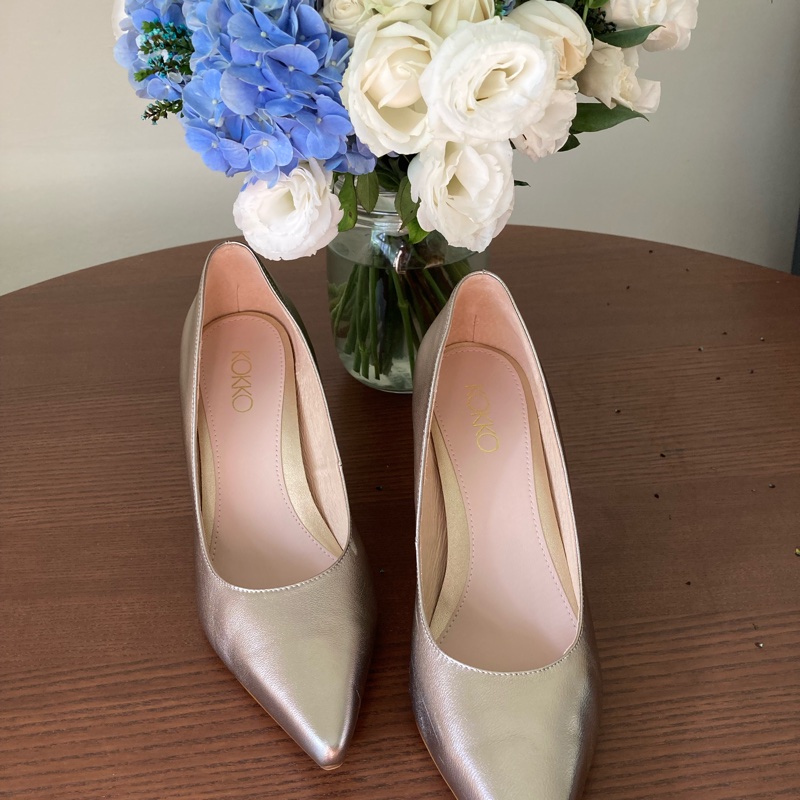 柔軟手感綿羊皮尖頭細高跟鞋(璀璨金)-0