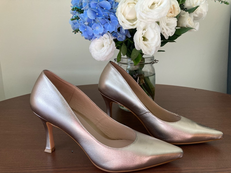 柔軟手感綿羊皮尖頭細高跟鞋(璀璨金)-5