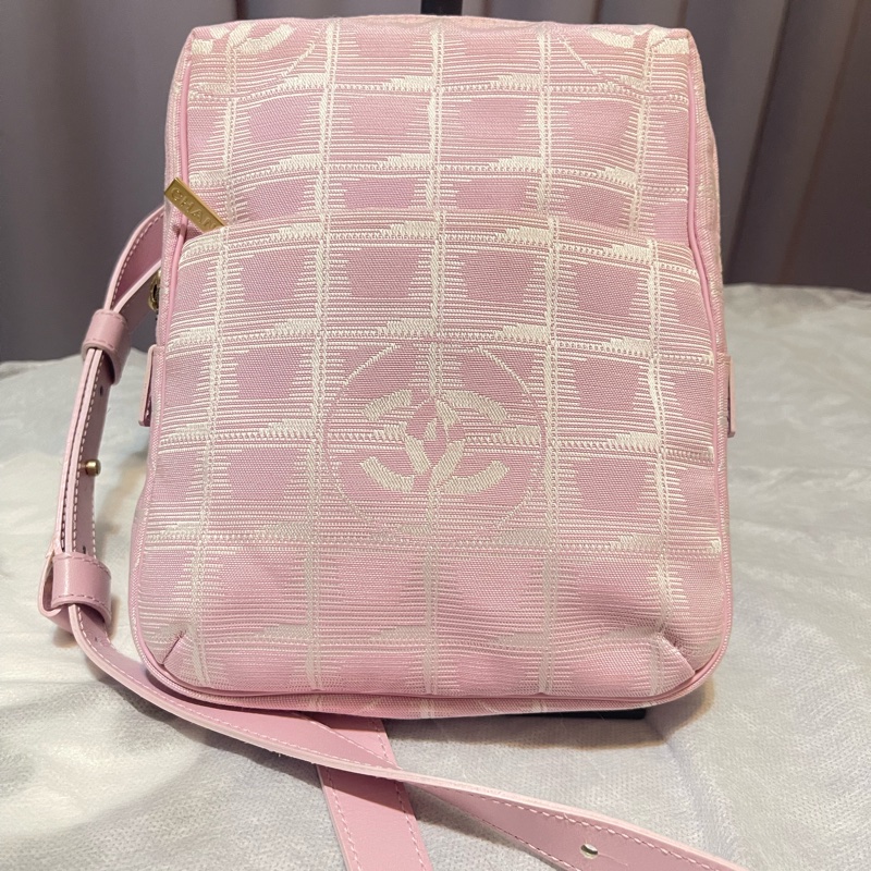 Chanel香奈兒 8開 粉色冰格帆布方格 小相機包 胸包 腰包單肩包 斜背包 二手正品-0