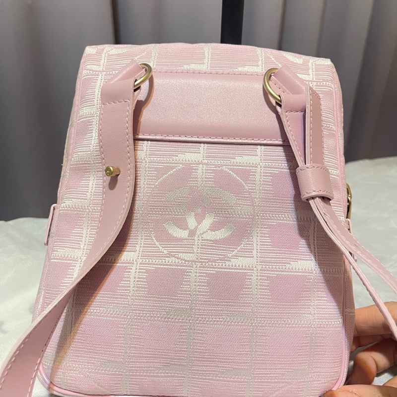 Chanel香奈兒 8開 粉色冰格帆布方格 小相機包 胸包 腰包單肩包 斜背包 二手正品-1