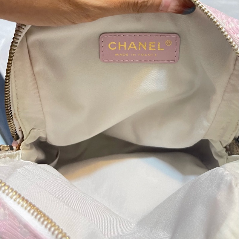 Chanel香奈兒 8開 粉色冰格帆布方格 小相機包 胸包 腰包單肩包 斜背包 二手正品-3