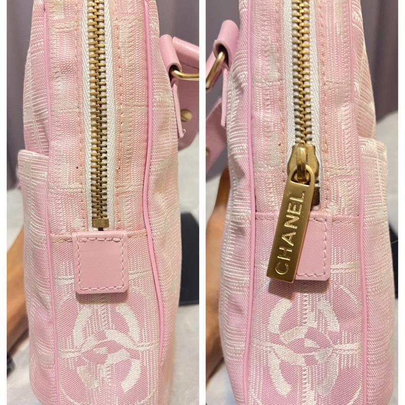 Chanel香奈兒 8開 粉色冰格帆布方格 小相機包 胸包 腰包單肩包 斜背包 二手正品-4