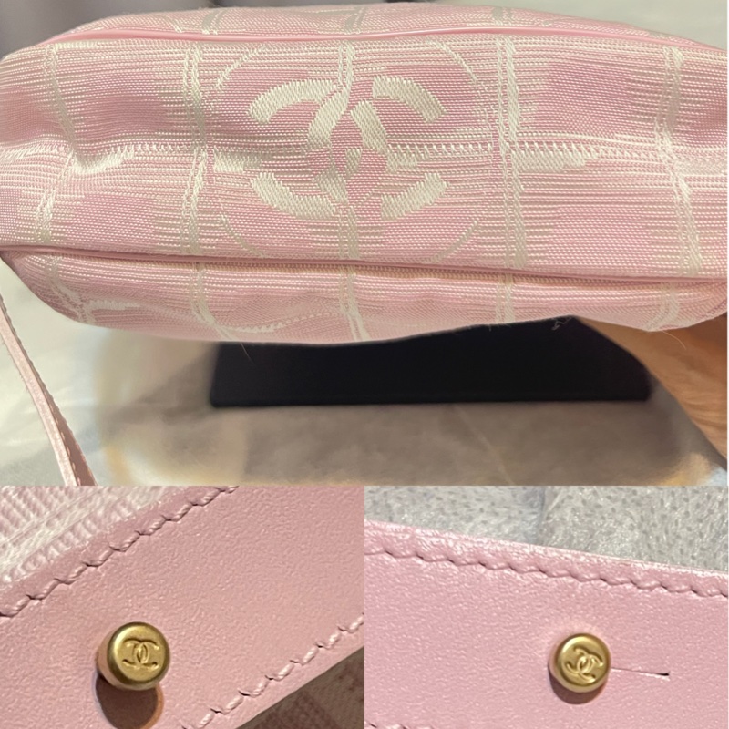 Chanel香奈兒 8開 粉色冰格帆布方格 小相機包 胸包 腰包單肩包 斜背包 二手正品-5