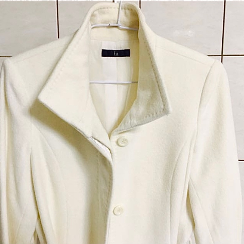 日本購回超美白色長大衣/尺碼38-12