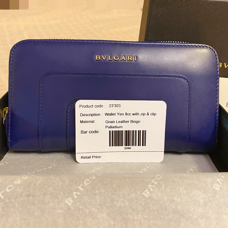 BVLGARI小牛皮珐瑯蛇頭拉鏈長夾 深藍色 9.9新-0