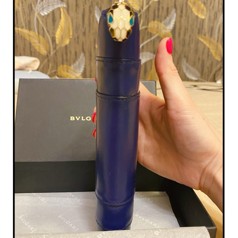 BVLGARI小牛皮珐瑯蛇頭拉鏈長夾 深藍色 9.9新-7