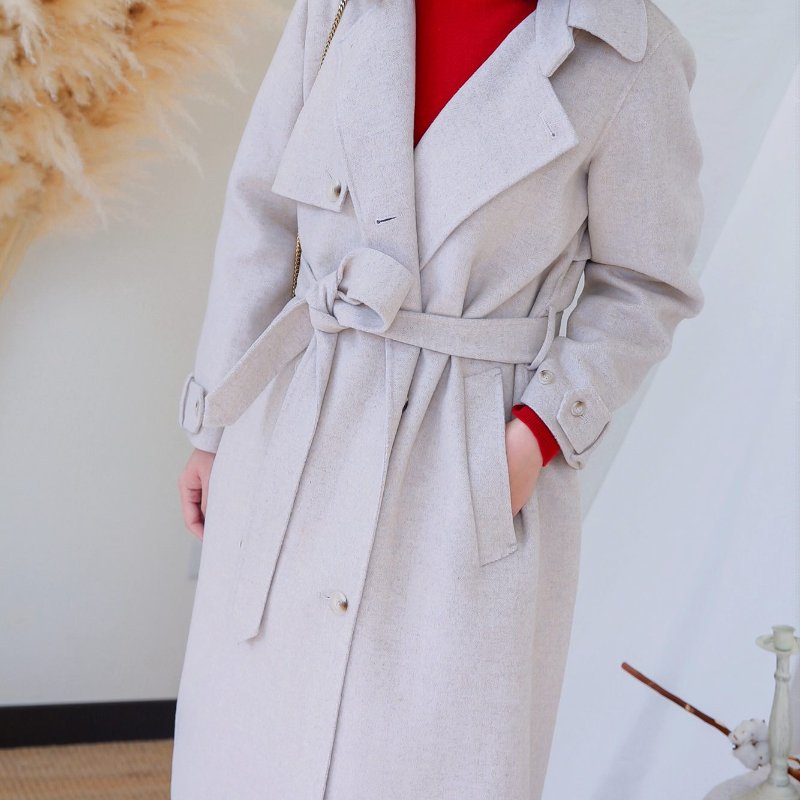 YOURZ自訂款90%羊毛可拆式風衣連帽大衣燕麥色-1