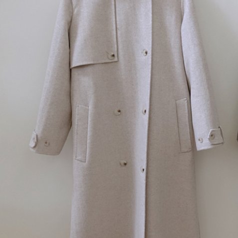 YOURZ自訂款90%羊毛可拆式風衣連帽大衣燕麥色-4