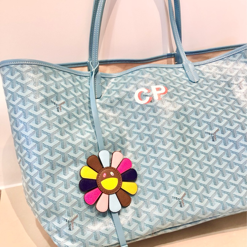 Goyard 字母大尺寸托特包附村上隆皮質太陽花掛件吊飾手提包肩背包-5