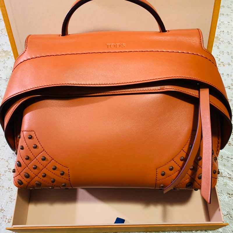 Tods wave bag 小牛皮手提/肩背豆豆包(橘/迷你)-3
