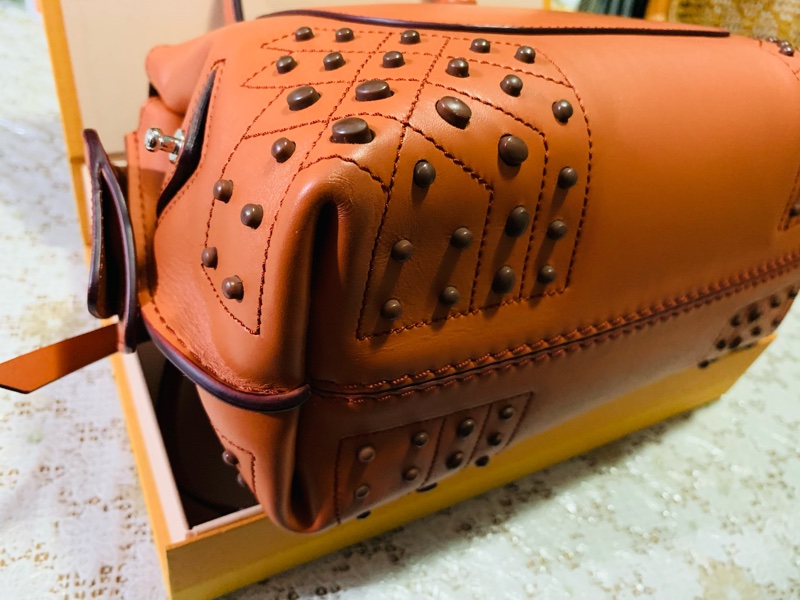 Tods wave bag 小牛皮手提/肩背豆豆包(橘/迷你)-5