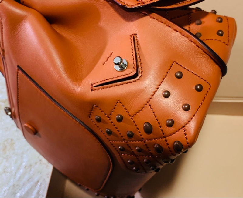 Tods wave bag 小牛皮手提/肩背豆豆包(橘/迷你)-6