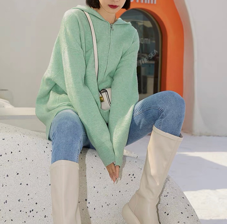 薄荷綠連帽針織衫外套-0