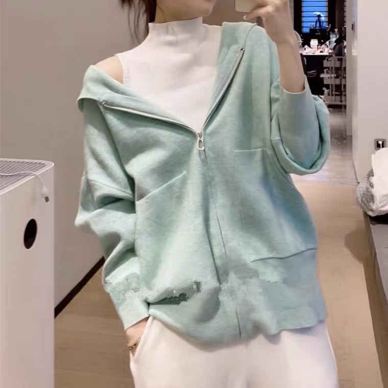 薄荷綠連帽針織衫外套-1