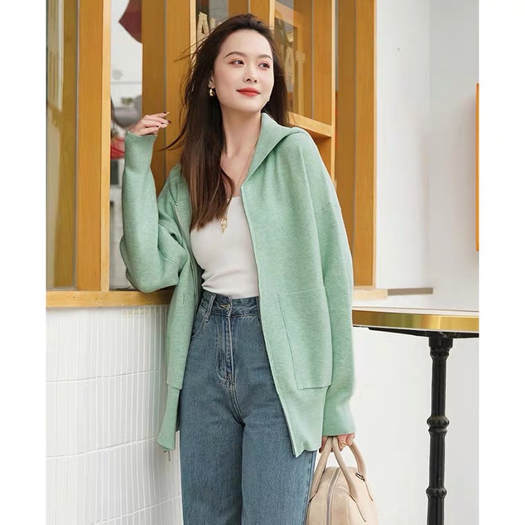 薄荷綠連帽針織衫外套-3
