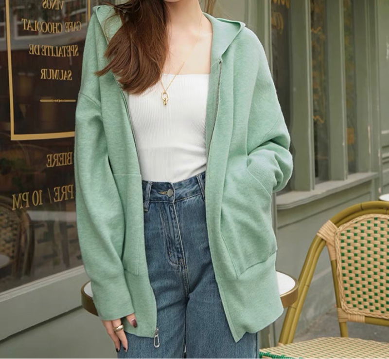 薄荷綠連帽針織衫外套-4