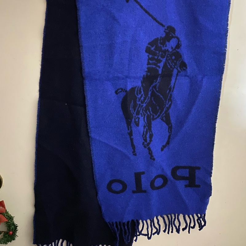 RALPH LAUREN POLO 經典大馬LOGO雙色羊毛圍巾-1