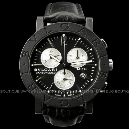 金鐸精品~1898 BVLGARI 寶格麗 Carbon Gold 黑色碳纖維 TAIPEI城市限量款 石英計時錶-0