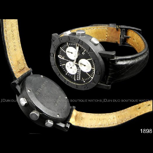 金鐸精品~1898 BVLGARI 寶格麗 Carbon Gold 黑色碳纖維 TAIPEI城市限量款 石英計時錶-2