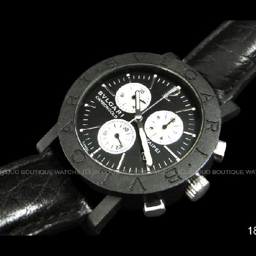 金鐸精品~1898 BVLGARI 寶格麗 Carbon Gold 黑色碳纖維 TAIPEI城市限量款 石英計時錶-3