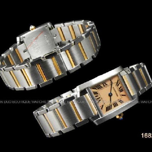 金鐸精品~1682 CARTIER 卡地亞 Tank Francaise 法國坦克小型款珍珠母貝面 石英玫瑰半金女用腕錶-1