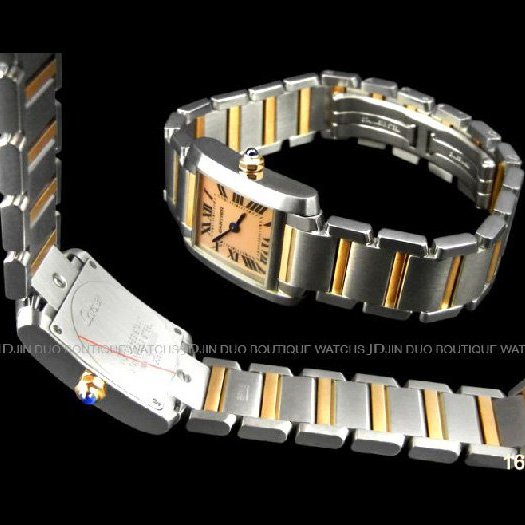 金鐸精品~1682 CARTIER 卡地亞 Tank Francaise 法國坦克小型款珍珠母貝面 石英玫瑰半金女用腕錶-2